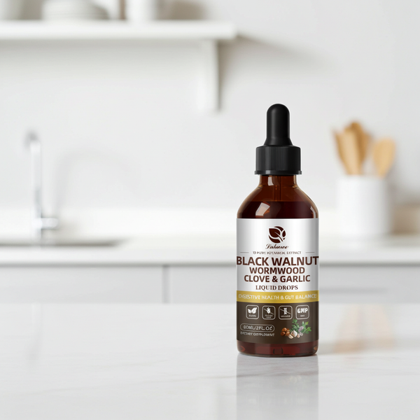 Black Walnut Wormwood Drops digestive support liquid tincture bottle for gut wellness, herbal digestive care, and daily supplement use.