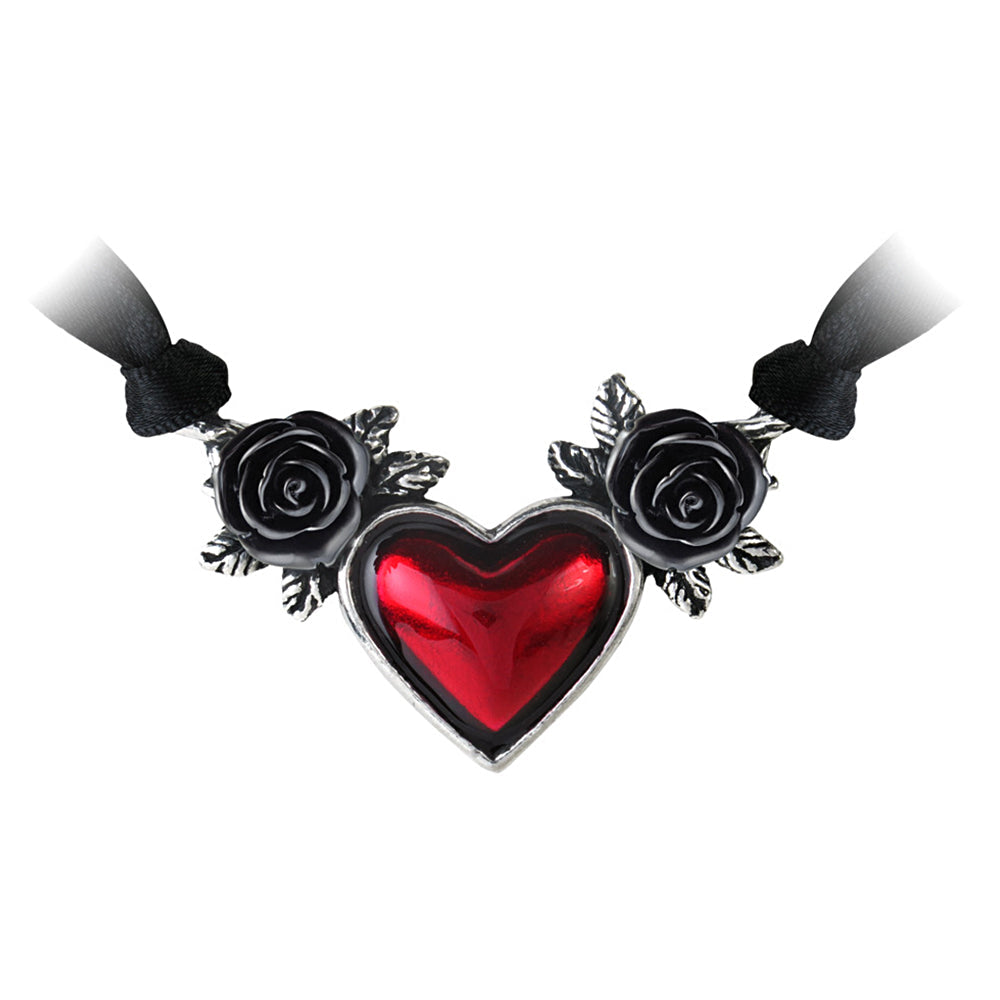 Blood Heart Necklace by Alchemy of England, pewter heart with black roses