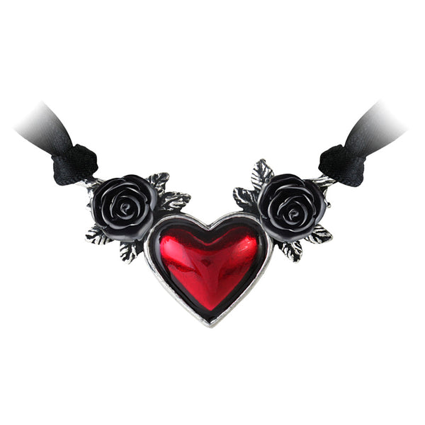 Blood Heart Necklace by Alchemy of England, pewter heart with black roses