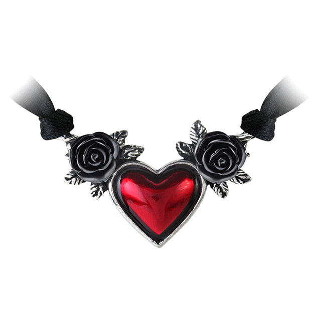 Blood Heart Necklace by Alchemy of England, pewter heart with black roses