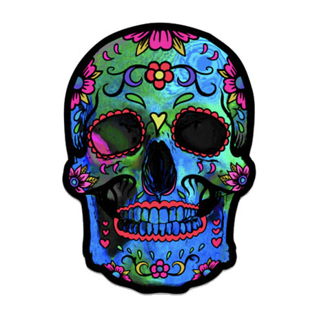 Blue 3D Sugar Skull Sticker, 4.5 by 3.2 inches