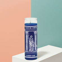 Blue Court Case 7 day glass candle for court case intention work, legal matters, and prayer use.