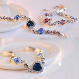 Blue Crystal Heart Charm Bracelet link bracelet for everyday accessorizing, romantic gifting, and dressy outfit styling.
