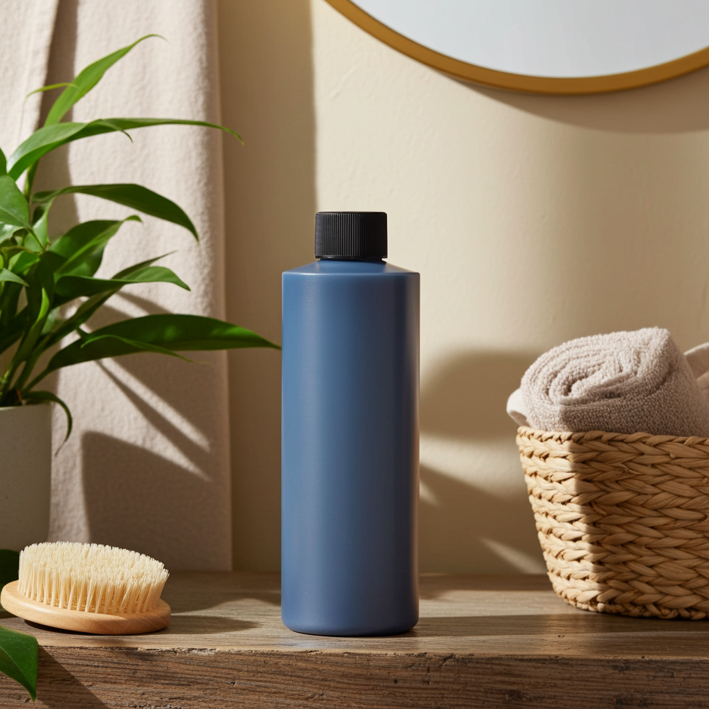 Blue Nile moisturizing body oil bottle for hydrating dry skin, locking in moisture, and unisex skincare use.