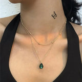 Bohemian crystal drop pendant necklace with gold-plated finish for stylish wear, occasion dressing, and casual fashion use.