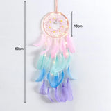 Bohemian feather dream catcher LED light decor for apartment wall styling, cozy corner decorating, and soft decorative illumination.