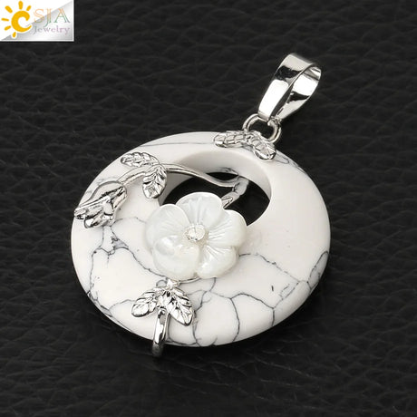 Bohemian natural stone flower pendant charm for layered jewelry looks, necklace crafting, and fashion accessory use.