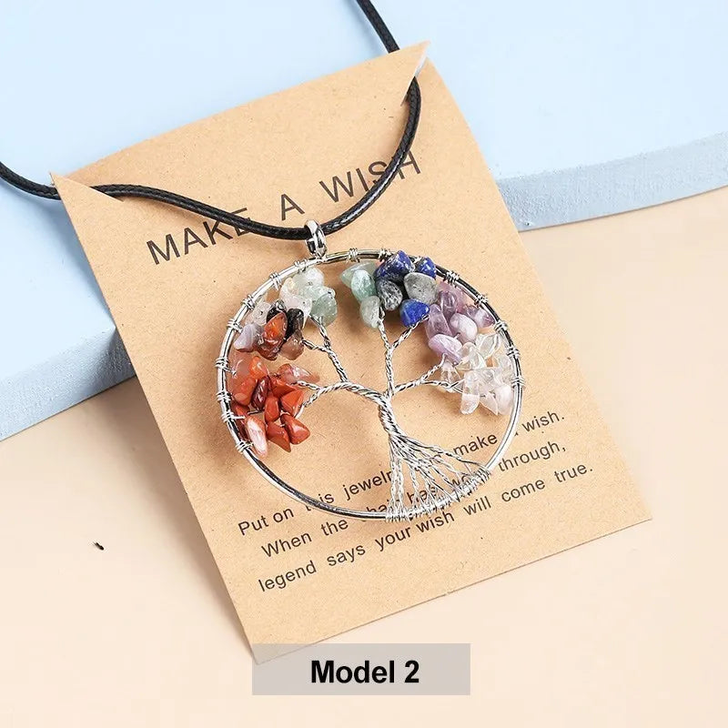 Boho chakra Tree of Life pendant necklace for spiritual style, meditation, and everyday healing-inspired wear.
