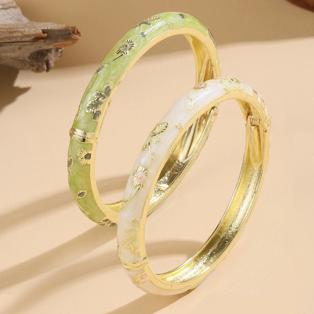 Boho Cloisonné Flower Bangles bangle set for layering with boho jewelry, weekend looks, and statement accessory styling.