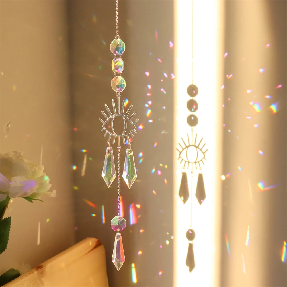 Boho crystal dream catcher prism sun catcher chime for bedroom decor, spiritual ambiance, and sunlit window styling.