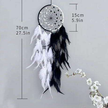 Boho handmade Dream Catcher wall hanging with two-color feathers for home decor, restful bedroom accents, and decorative display.