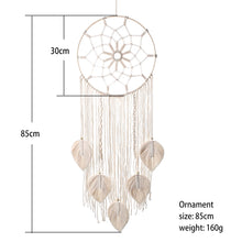 Boho leaf dream catcher wall art hanging for nursery room decor, bedroom styling, and soft bohemian wall accents.