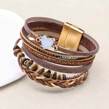 Boho leather cuff bracelet with heart charm for daily outfit styling, relaxed fashion looks, and casual accessory wear.