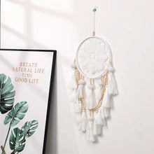 Boho Nordic Dreamcatcher tassel wind chime hanging ornament for wall decorating, room styling, and peaceful home decor use.