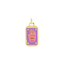 Boho tarot card enamel pendant for festival outfits, symbolic jewelry wear, and mystical fashion styling.
