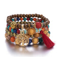 Boho Tree of Life handmade beaded bracelet set with stacked stretch bracelets for everyday wear, layering, and bohemian styling.