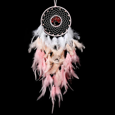 Boho Tree of Life pink dream catcher decor for home wall styling, meditation corner display, and peaceful room decoration.