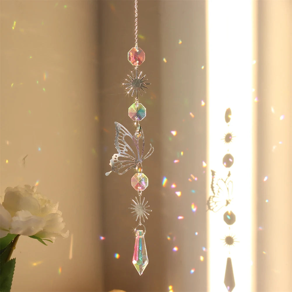 Boho window crystal sun catcher dream chime for hanging in sunny spaces, reflecting light, and creating a calm decorative setting.