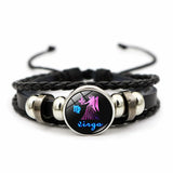 Boho zodiac leather charm bracelet for celestial fashion styling, casual wear, and astrology-themed accessory use.
