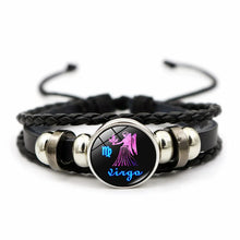 Boho zodiac leather charm bracelet for celestial fashion styling, casual wear, and astrology-themed accessory use.