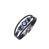 Braided leather evil eye bracelet for men in vintage Turkish design for wrist styling, symbolic protection, and daily use.