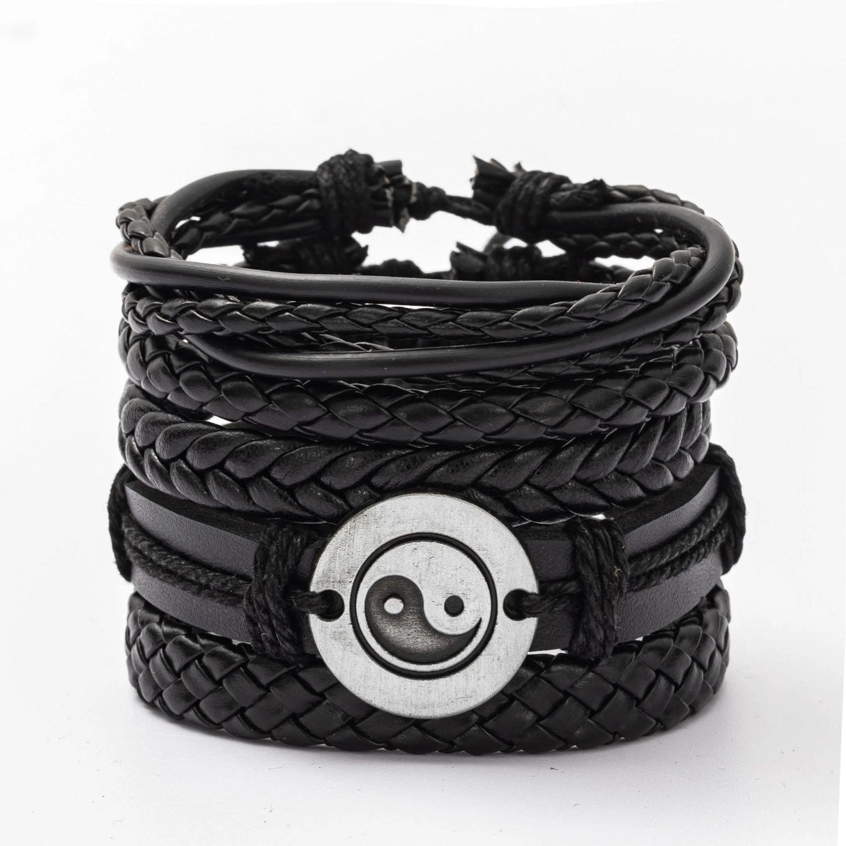 Braided leather wristbands for men set for stacked bracelet styling, casual outfits, and everyday accessory use.