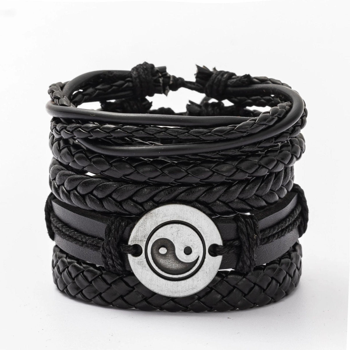 Braided leather wristbands for men set for stacked bracelet styling, casual outfits, and everyday accessory use.