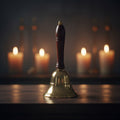 Brass Bell with Wooden Handle, 8 inches