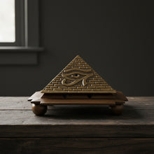 Solid Brass Egyptian 9 Pyramid Cone Burner incense burner for holding cone incense during meditation, prayer, and home fragrance use.