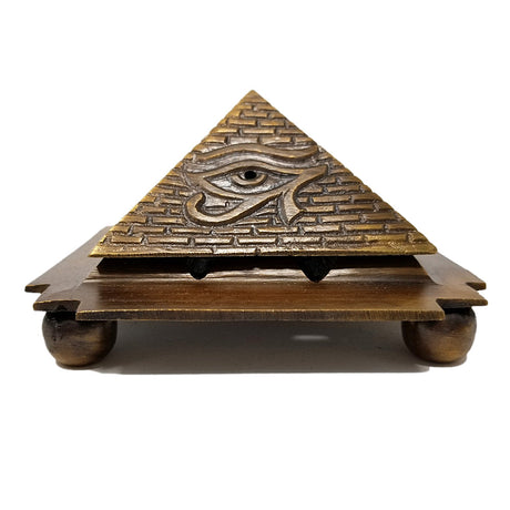 Solid Brass Egyptian 9 Pyramid Cone Burner incense burner for holding cone incense during meditation, prayer, and home fragrance use.