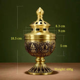 Tibetan Brass Candle & Incense Holder brass holder for safely burning incense and candles in yoga rooms, temples, and prayer spaces.