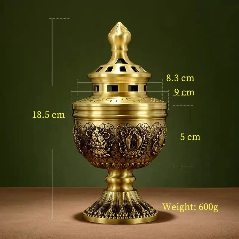 Tibetan Brass Candle & Incense Holder brass holder for safely burning incense and candles in yoga rooms, temples, and prayer spaces.