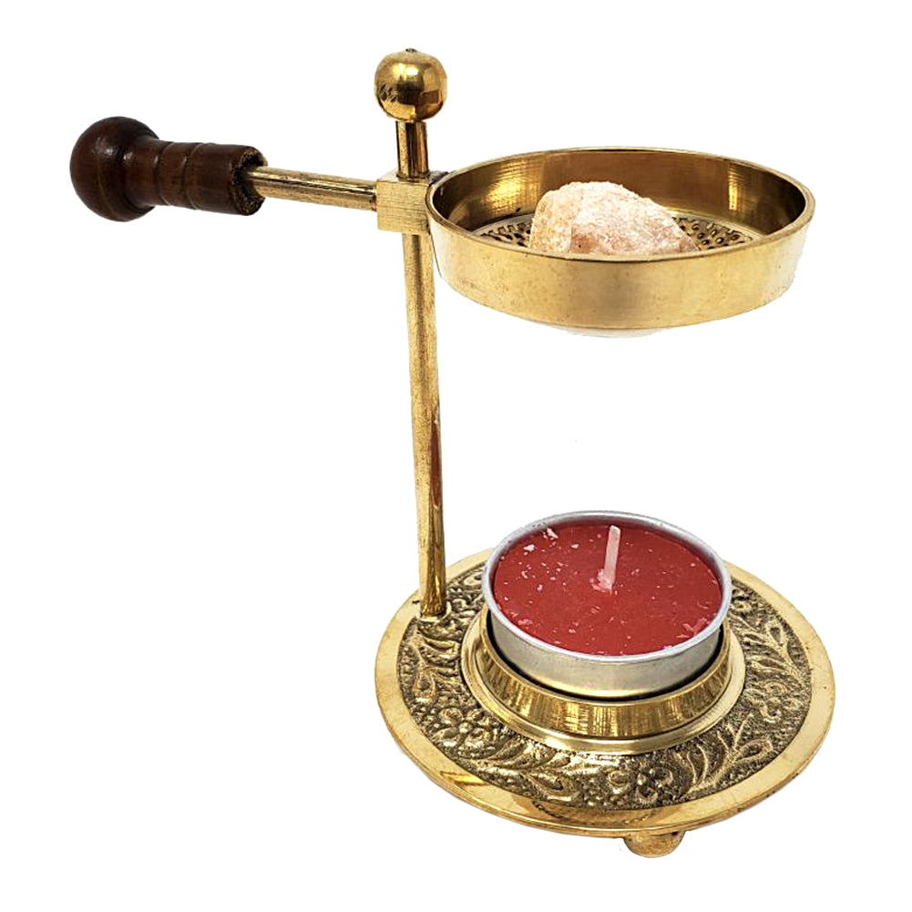 Brass Resin Burner with Wooden Knob, 4.5 inches