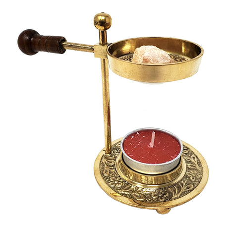 Brass Resin Burner with Wooden Knob, 4.5 inches