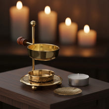 Brass Resin Burner with Wooden Knob, detail view