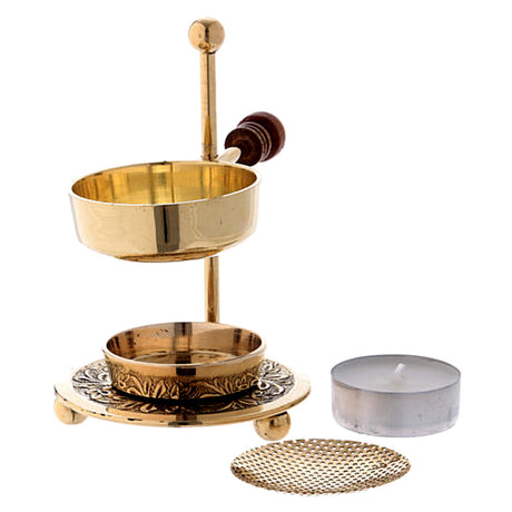 Brass Resin Burner with Wooden Knob, detail view