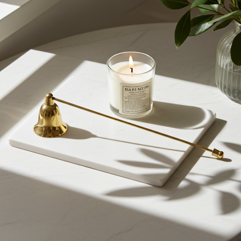 Brass Triple Moon candle snuffer 11 inch long candle accessory for putting out spell candles, prayer candles, and meditation candles.