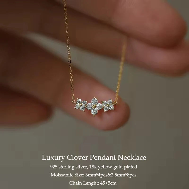 Bridal style adjustable moissanite clover necklace for wedding looks, formal events, and elegant gift giving.