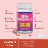 Brightening capsules with glutathione, collagen, and vitamins for skin nourishment, antioxidant support, and daily dietary use.