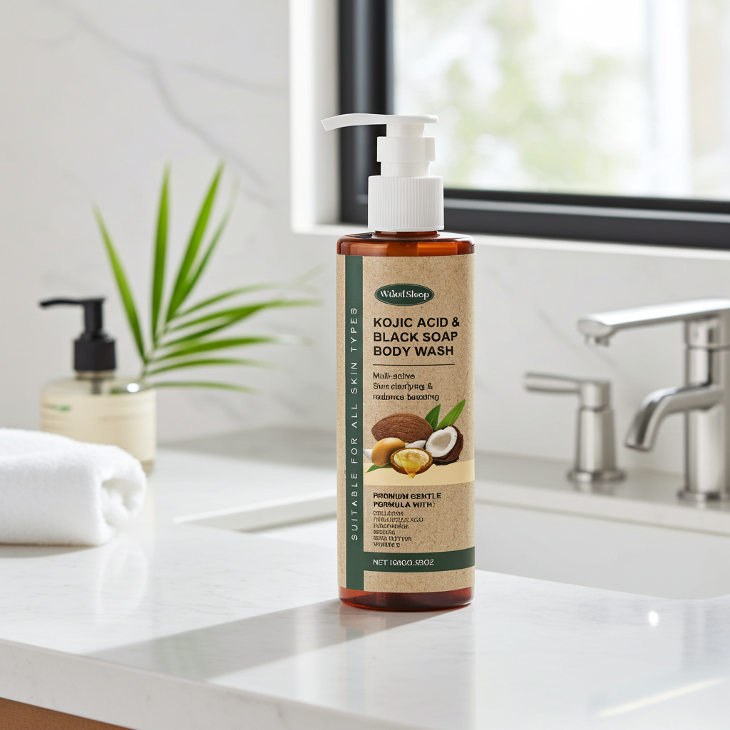 Collagen Kojic Acid Body Wash bottle for brightening body care, gentle cleansing, and evening skin tone.