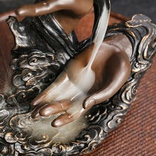 Buddha lotus incense burner backflow holder for meditation sessions, spiritual rituals, and peaceful home ambiance.