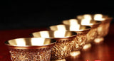 Buddha's Copper Eight Auspicious Offering Bowl set for Buddhist altar offerings, prayer rituals, and shrine decoration.