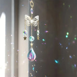 Butterfly Star Moon Crystal Sun Catcher window hanging for sun-catching display, rainbow maker use, and boho home decoration.