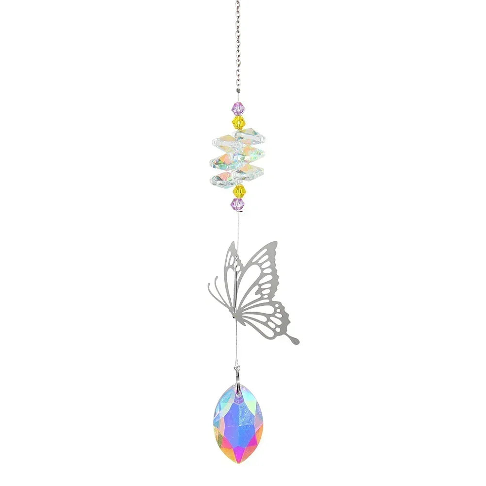 Butterfly sun catcher crystal chime window decor for catching sunlight, enhancing room ambiance, and decorative hanging use.