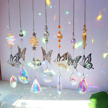Butterfly wind chime with crystal sun catcher for outdoor hanging decor, sunlight sparkle, and peaceful patio styling.