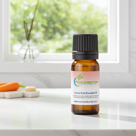 Carrot Seed Essential Oil bottle for aromatherapy, diffuser blends, and daily relaxation use.