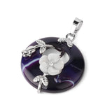 Carved gemstone flower donut pendant for artisan jewelry design, necklace crafting, and boho accessory use.