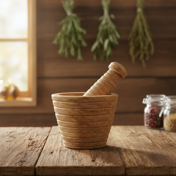 Carved Mortar and Pestle with circular-line design