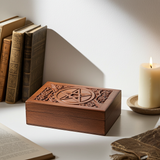 Pentacle Flower Carved Wooden Box keepsake box for storing small treasures, altar tools, and spiritual items.