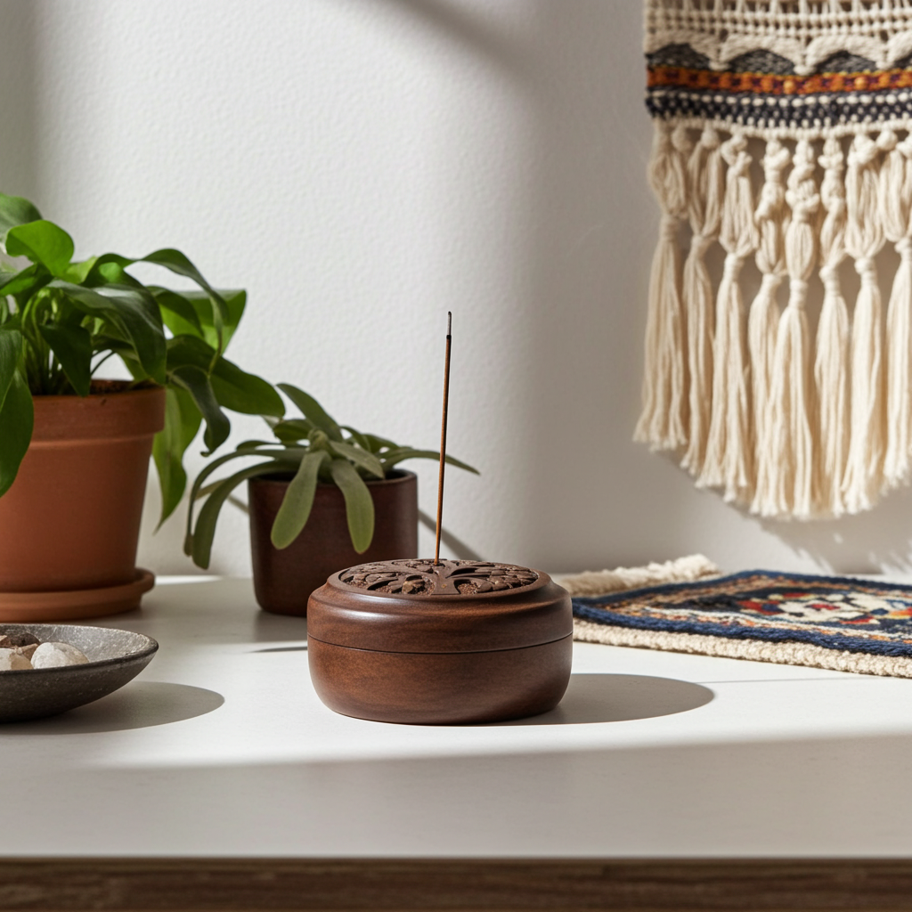 Carved Tree of Life wood incense stick burner 5-inch tray for holding incense sticks for prayer, yoga, and home fragrance use.